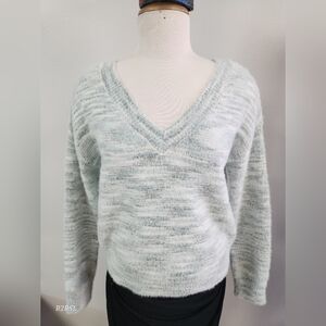 Jessica Simpson V Neck Oversized Sweater Pullover Blue/Gray/White Womens S
